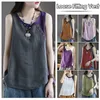 Dames T-shirt Zomer casual vest dames literatuur retro katoen linnen vest mouwloos T-shirt effen los comfortabel vest patchwork top 240323