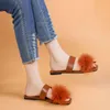 Pantoufles Femmes Chaussures 2024 Été En Peluche Plume Femmes Fond Mou Antidérapant Diapositives Femme Mode Bout Carré Tongs