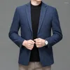 Men's Suits England Style Men Blue Gray Wool Blazers Spring Autumn Elegant Sheep Woolen Jacket Suit Male Outfit Of The Day Office Fashion