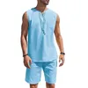 Men's Tracksuits Men Solid Color Sportswear Set V Neck Vest Elastic Waist Shorts With Patch Pockets Breathable Quick Dry Loose
