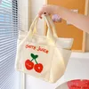 Cute Cherry Lunch Bags For Women Girl Kids Kawaii Canvas Portable Box Tote Bag Bento Pouch Office School Food Storage 240312