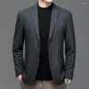 Men's Suits England Style Men Blue Gray Wool Blazers Spring Autumn Elegant Sheep Woolen Jacket Suit Male Outfit Of The Day Office Fashion