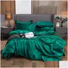 Yatak takımları saf renk taklit ipek yatak levha er ve yastık kılıfı 4 damla teslimat ev bahçe tekstil malzemeleri dhmis
