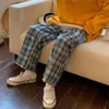 Pantalon à carreaux Harajuku pour femmes, jambes larges, Style coréen, taille haute, pyjama à carreaux, printemps été 2024