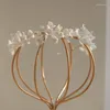 Hair Clips Wedding Accessories Porcelain Flower Headband Hairband For Bride Women Silver Color Headpiece Crown Headwear Bridal Jewelry