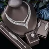 Kolye küpeleri zirkon için lüks 4pcs set set zirkon African Dubai Gelin Mücevher Dans Partisi İki Katman ve Küpe Kadınlar Weddi