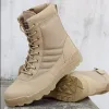 Botlar erkekler askeri savaş botları su geçirmez yürüyüş ayakkabıları iş ayakkabıları ordu taktik ayakkabıları nefes alabilen adam spor ayakkabılar çöl botları