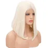 Lace Wig Blonde Whitewig schouderlengte rechte haar Synthetische voorkant kan kant pruik-lijmvrije warmtebestendige vezelhaar natuurlijke haarlijn vrije punten vrouw