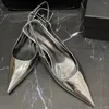 Модельные туфли, босоножки на низком каблуке со стразами, туфли-лодочки с острым носком сзади, серебряные женские туфли на высоком каблуке Zapato De Tacon Sandalias Mujer