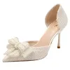 Pumps Luxe Pearl Crystal Bowtie Witte trouwschoenen Women 2024 Spring Brand Designer High Heel Pumps Woman Dunne hakken feestschoenen