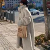 Manteau de fourrure mi-long pour femme, ample et fin, peau épaisse, en cuir de vison, respectueux de l'environnement, bouton à la mode, hiver