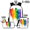 バックパックハラジュクカラフルなLGBT 3Dプリント3PC/セット生徒学校バッグラップトップデイパック傾斜ショルダーバッグペンシルケース