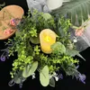 Castiçais eucalipto folhas grinalda anel criativo titular para sala de estar aniversário festival decoração