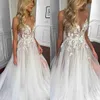 Boho A Line Wedding Dresses for bride Spaghetti Appliques Tulle Wedding Dress vestidos de novia thigh slit designer bridal gowns