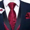 Fashion Red Paisley Mens Vest Tuxedo Dress Accessory Luxury Slim Fit Waistcoat for Man Bow Tie Necktie Handkerchief Cufflinks 240301