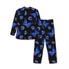 Homens sleepwear pijamas homens azul borboleta quarto nightwear floral impressão 2 peça casual pijama conjuntos de manga longa moda oversize casa terno