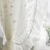 Cortinas brancas puras bordadas flores tule cortinas francesas elegantes design plissado linho respirável cortinas de janela para salas de estar