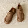 Casual Shoes Women Flat Thick Sole Fashion Solid Khaki Color Lady Designer Suede Leather Slip-On Comfortale