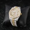Moissanite Diamond Mens 41mm Dial Watch White and Yellow Gold Plated rostfritt stål Perfekt gåva