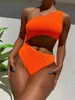 Women's Swimwear Solid Color Orange One Piece Bikini For Women Sexy High Waist Hollow Out Swimsuit Single Shoulder Backless 2024