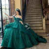 Luxury Blackish Green Quinceanera Dresses 2024 Pageant Appliques Flowers Sweetheart Sweep Train Sweet 15 16 Birthday Party Gown