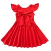 Robes de fille en mousseline de soie fille et arc été princesse robe de soirée de mariage robe rouge vêtements pour enfants robe débardeur rouge pour enfants 24323