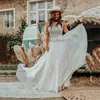Fairytale Bohemian Lacefull Wedding Dress 2024 O Neck Country Style Boho Beach Bride Dress Sexig backless ärmlösa brudklänningar Elegant Civil Country Robe Mariage