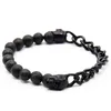 Strand Black Vocalnic Lava Stone Bead Chain Steel Franco Armband Vintage Skull Charm Mens Tennis Link Human Skeleton Bangle