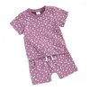 Set di abbigliamento Vestiti estivi per bambina con stampa floreale T-shirt a maniche corte con stampa floreale Pantaloncini in vita elastici Abiti per neonati carini