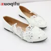 Flats Hochzeitsschuhe Braut Flat Ballet Queen Schuhe weiße Spitze Kristall Hochzeit Freizeitschuhe Flachferse für Frauen Prinzessin Hochzeit Größe 42