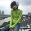 T-shirt da donna Karram Japan Y2k T-shirt con cappuccio Grunge Estetica Verde T-shirt a maniche lunghe Retro Harajuku Con cappuccio Top 2000 Street Clothing 240323