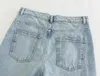 Women's Jeans Withered Washed Harem Mommy Pleated Light Blue Boyfriend Relaxed American Vintage High Street Women