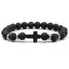 Strand Classical 8mm Natural Black Volcanic Lava Stone Beads Armband Cross Armband For Womenmen Classic Jewely Elegant Charm 2024