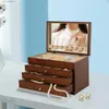 Sieradendozen 4-tier houten kist met drers spiegel fluwelen voering elegante koffer grote cacity houten sieraden opbergdoos L240323