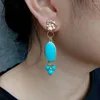 Brincos YYGEM 13x22mm Azul Turquesa Dangle Banhado A Ouro Boho Belo presente para mulheres