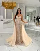 Dubai arabo champagne sirena abiti da sera con gonna oversize innamorato abito da ballo formale che borda pizzo abito da tappeto rosso di lusso Robe De Soiree