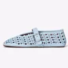 2024 Lady Sheepskin Leather Sexy Ladies Hoels Heels Sandals Sandals Ballet Round Toe Hollow Out Buckle Summer Europe and America The Catwalk Slip-on Net Size 35-43