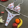 Costume da bagno da donna Costume da bagno con stampa leopardata Reggiseno allacciato a vita alta Perizoma con lacci Set bikini brasiliano ciliegia per donna