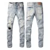 Mens Purple Jeans Luxury Jeans Designer Jeans Pant staplade byxor Biker broderier rippade för trendstorlek Jeans män tårar europeiska jean hombre mens byxor s