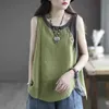 Dames T-shirt Zomer casual vest dames literatuur retro katoen linnen vest mouwloos T-shirt effen los comfortabel vest patchwork top 240323