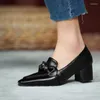 Vestido sapatos grosso-salto quadrado dedo do pé costura processo bombas de escritório bowknot negócios casual moda feminina 2024 primavera