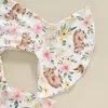 Kledingsets baby babymeisje Pasen 3 stks outfit massief geribbelde Romper met lange mouwen met bloemenprint flare broek en hoofdband
