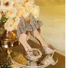 Luxury Pointed Toe Women Rhinestone Butterfly Pearl Gold High Heels Silver Heel Sandals Party Wedding Shoes Plus Size 240311