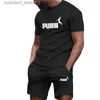 Herrspårar Summer Mens Fashion Tracking Set Mens Short Sleeved T-Shirt+Sports Kort ärm Set Mens Casual Mens Jogging Set S-4XL L240320