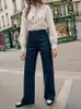 Jeans pour femmes femmes mince mode taille haute poches avant automne coton jambe large pantalon long