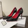 Dress Shoes 2024 Red-soled High-heeled Female Stiletto Sexy Black Bed Pointy Patent Leather French Single