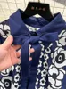 Casual Dresses Women Elegant Navy Blue Printing Dress French Shirt Collar Long Sleeve Floral Laides Vintage A-Line Party Robe