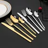 Dinnerware Sets Black Western Set Stainless Steel 16Pcs Tableware Cutlery Fork Knife Spoon Flatware Silverware Service For 4