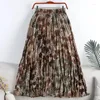 Skirts High Waist Chiffon Womens Vintage Floral Print Pleated Skirt Female Korean A-line Midi Long Jupe Faldas