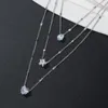 Kedjor Fashion Simple Multi-Layer Five Pointed Star Love Water Drop Pendant Retro Necklace ClaVicle Chain Stone Women Jewelry